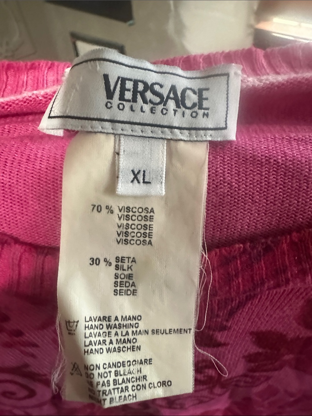 Versace Collection Pink Floral long sleeve thin sweater unisex XL vintage? - Picture 2 of 3